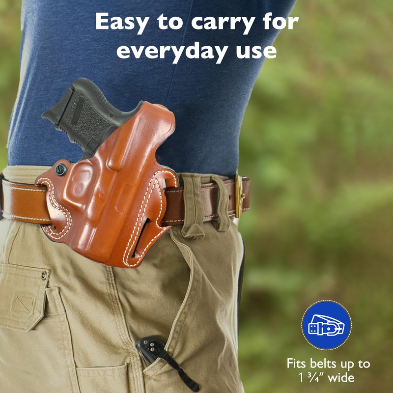 DeSantis Thumb Break Scabbard - OWB Leather Gun Holster for Men and Women, Outside the Waistband, Compatible with Glock 26, 27, 33 - Right Hand Draw, Tan