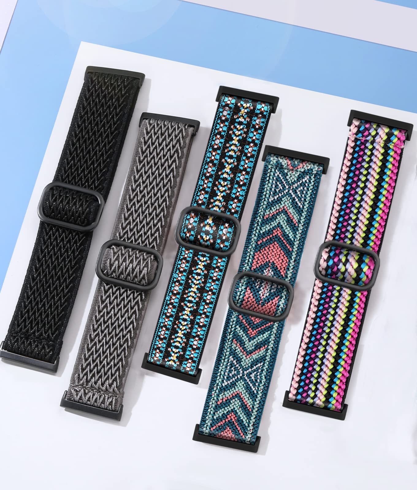 Adorve Elastic Nylon Bands Compatible with Fitbit Versa 3/Versa 4/Sense/Sense 2 band for Men Women, Adjustable Stretchy Solo Loop Sport Band for Fitbit Versa 3 & Sense Smart Watches Strap Accessories