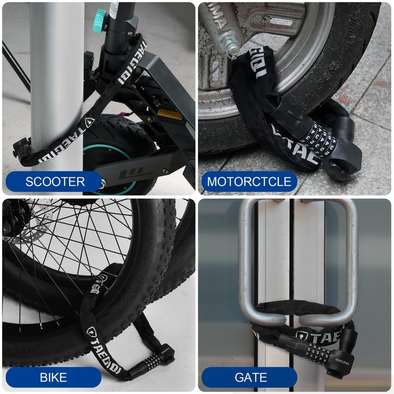 TAEGIQI Bike Lock, 5 Digit Combination Heavy Duty Anti Theft Bike Chain Lock and 2 Keys, 3.2ft Long, High Security Bicycle Lock for Bike, Scooter, Door,Gate, Escooter