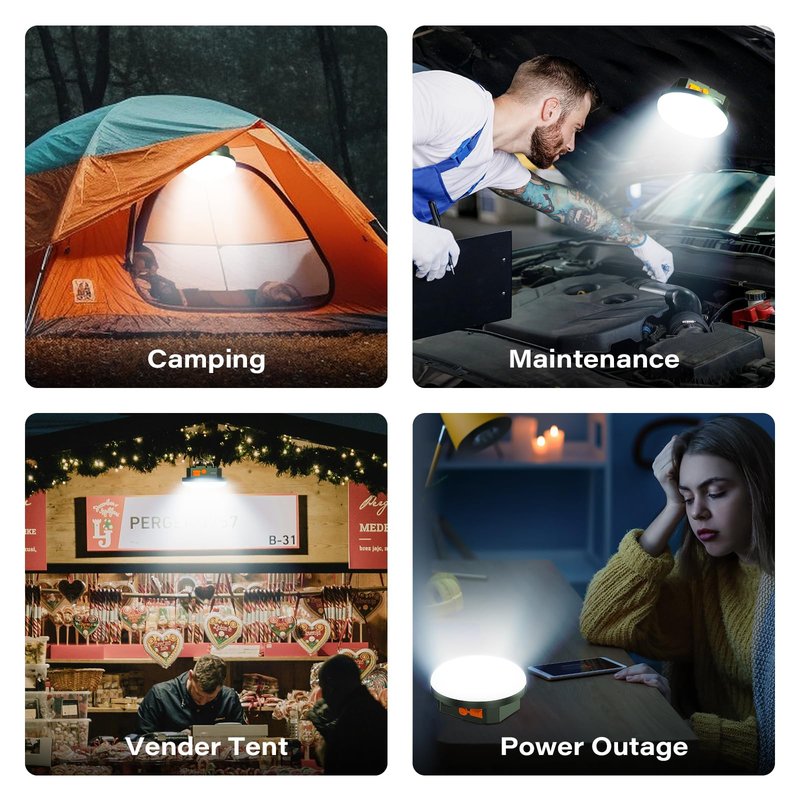 A2C Universal Magnetic LED Light - 800lm Ultra Bright, 5000mAh, Lasts 40H Runtime, USB Rechargeable, Magnetic+Hook Mount for Golf Cart/Camping/Roof/Outdoor