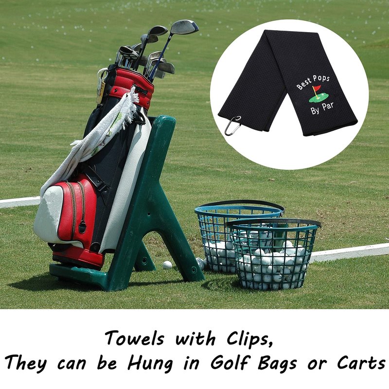 LEVLO Dad Golf Towel Embroidered Golf Towel Gift Golf Father Gift Best Pops/Grampy/Papaw/Opa by Par Golf Towel with Clip (Pops-Black)
