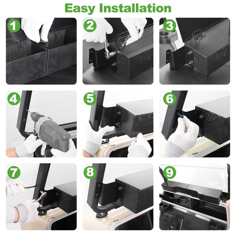 10L0L Golf Cart Front Inner Storage Basket with Cover for Club Car DS 2000-Up Models - Dashboard Organizer, Durable Storage Solution for Golf Cart Accessories