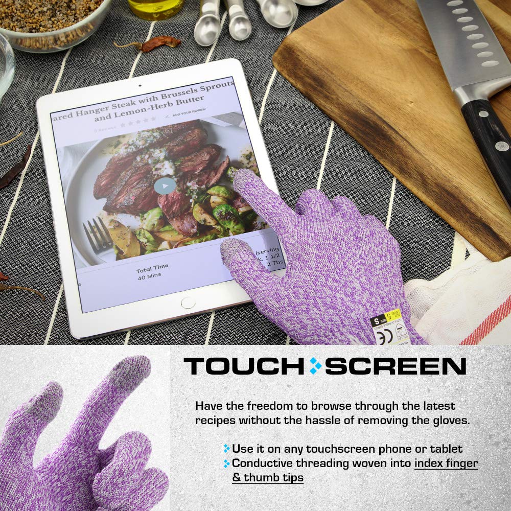 Glove Station Ultra Durable Series Cut Resistant Gloves - Cutting Gloves for Chefs, BBQ and Cooking - Level 5 Protection, Food Grade Safe Cut - Purple, Medium Size