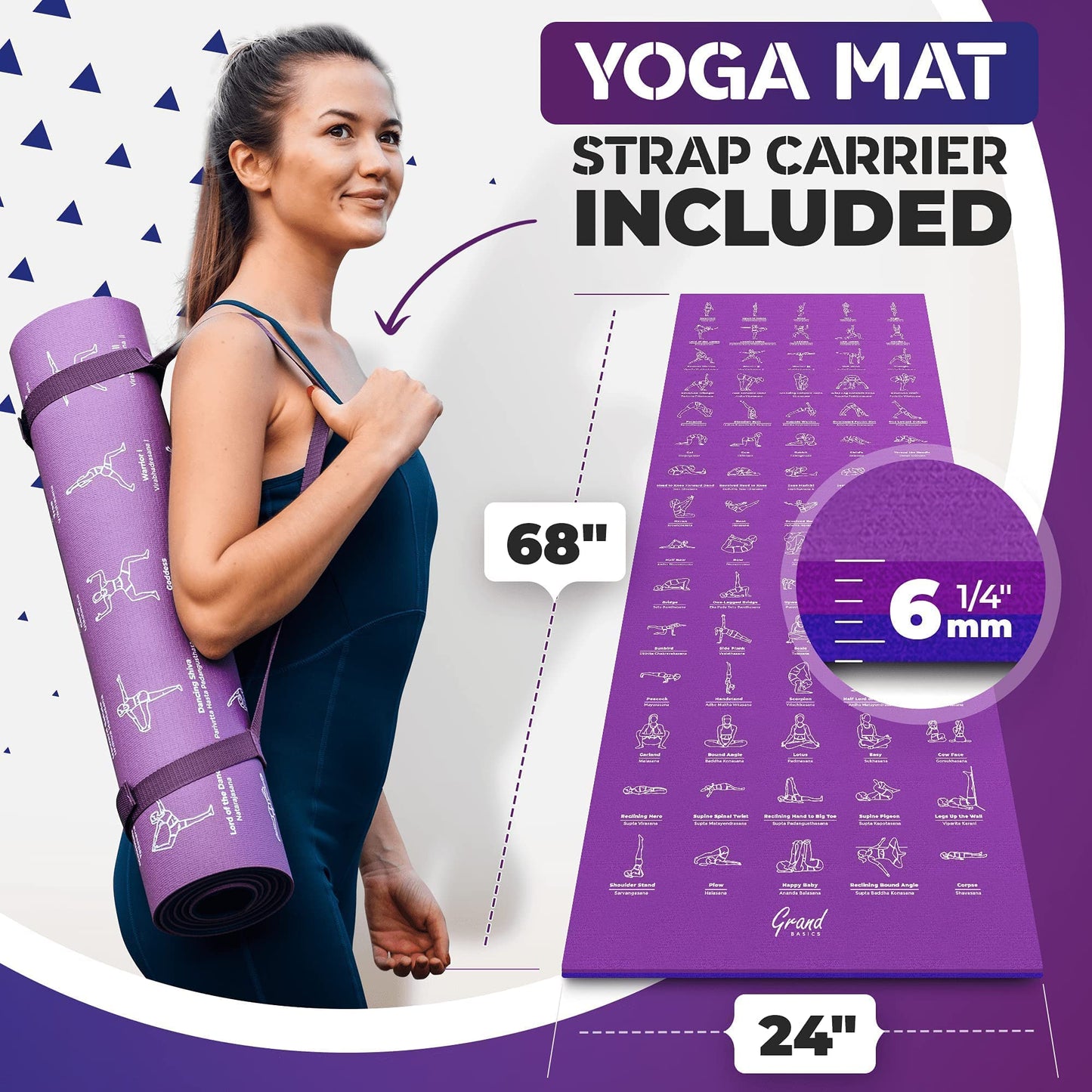 2x Instructional Yoga Mats with Carrying Strap