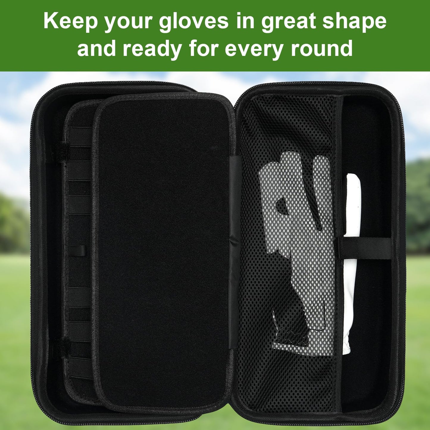 MINGLITAI Golf Ball Storage Box, Portable Golf Accessories Organizer with Carabiner, Large Capacity Golf Valuables Pouch for 21 Balls, Glove, Tees, Markers (Light Gray)