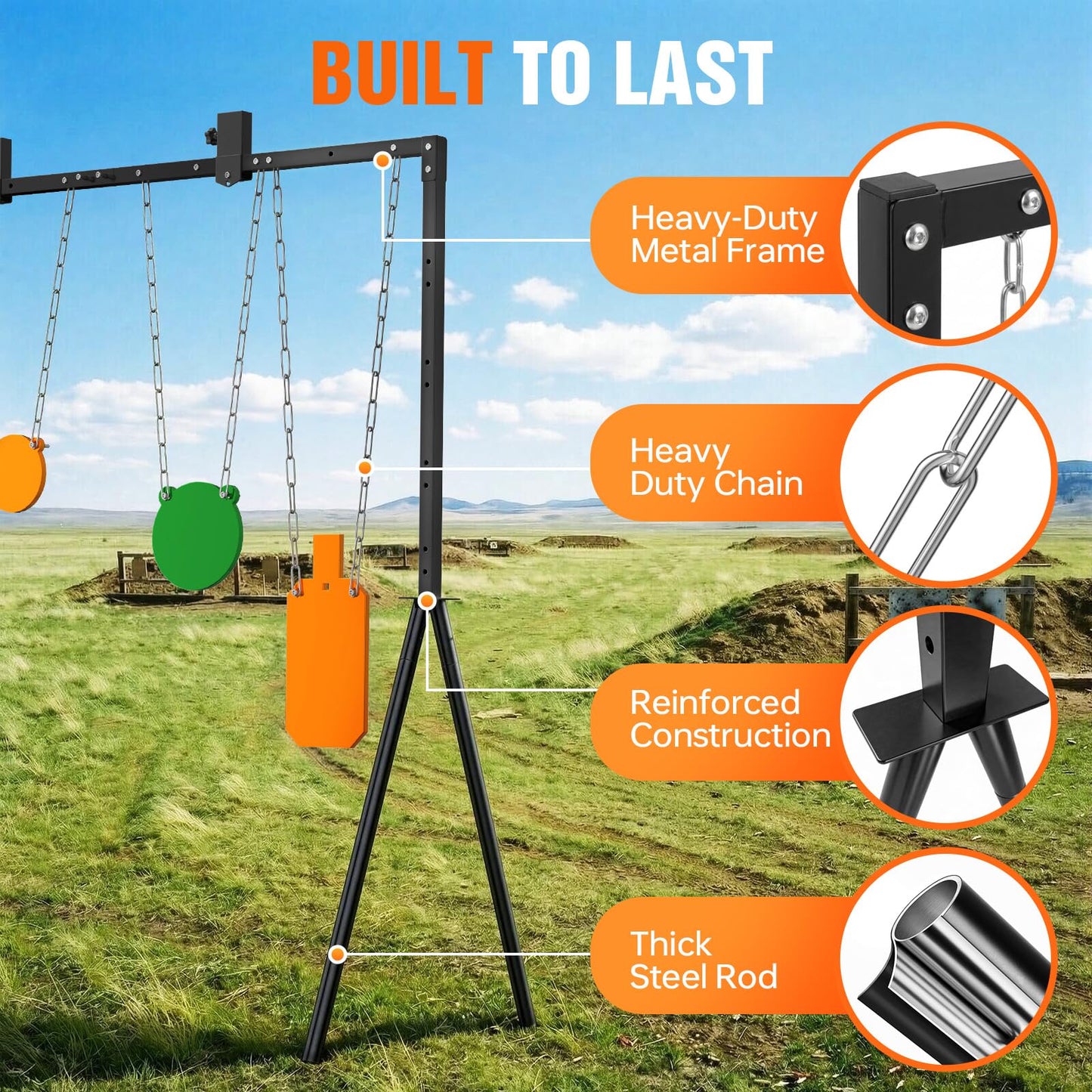 AR500 Steel Target Stand System Kit, 3/8" Thick 4", 6", 8", 7"x12" Steel Targets, Height Adjustable 35-65 Inch for Outdoor Shooting