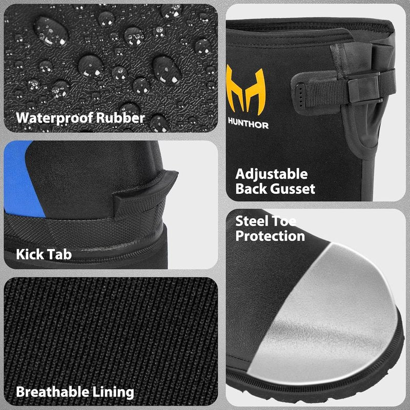 Rubber Work Boots - 800g Insulated, Puncture-Proof Steel Toe & Shank | Waterproof Neoprene for Farming & Construction (Size 6-14)
