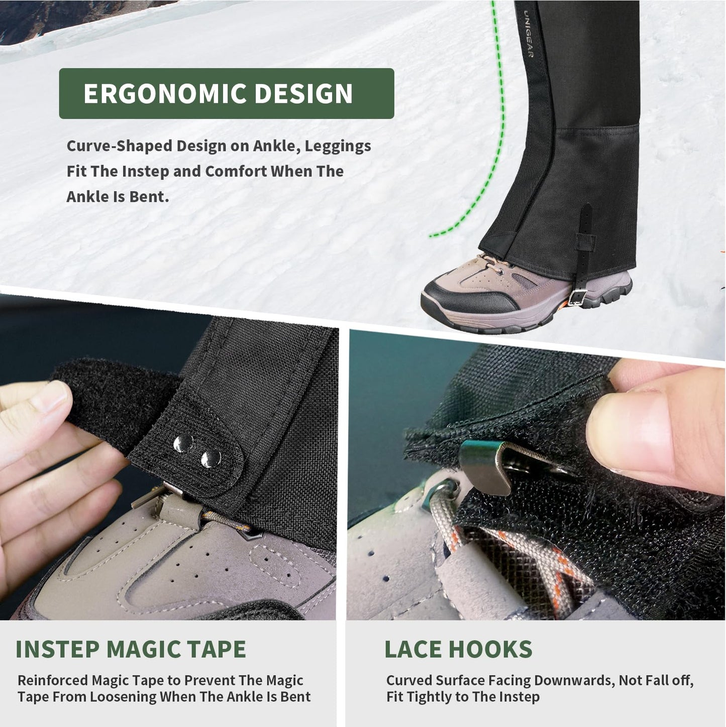 Unigear Snow Leg Gaiters, Waterproof Boot Gaiters for Hiking Walking Climbing Hunting Skiing 1000D Fabric (X-Large)