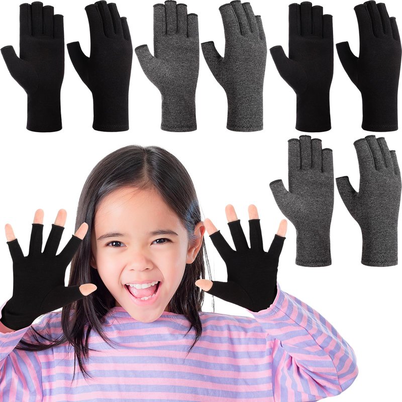 Panitay 4 Pairs Kids Compression Gloves Fingerless Arthritis Gloves Kids Compression Hand Cover for Boys Girls Carpal Tunnel(6-15 Years)