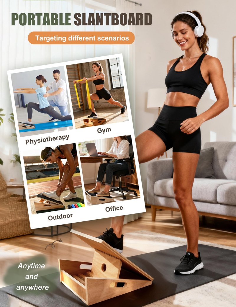 Professional Slant Board for Calf Stretching with 5 Resistance Bands Adjustable Portable Incline Board Wooden Calf Stretcher for Physical Therapy Squats Leg Knees Heel Ankle
