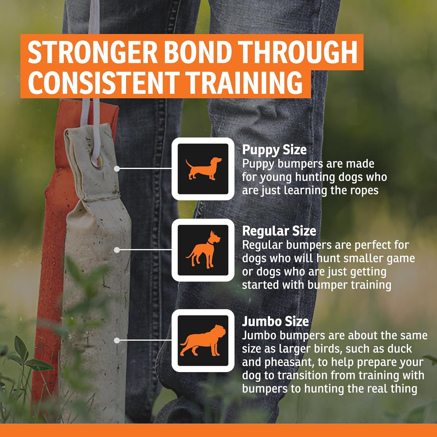 SportDOG Canvas Dummies - Durable Hunting Dog Training Tool - Water-Ready Bumper | Standard Size 2.75" W X 12" L - Orange