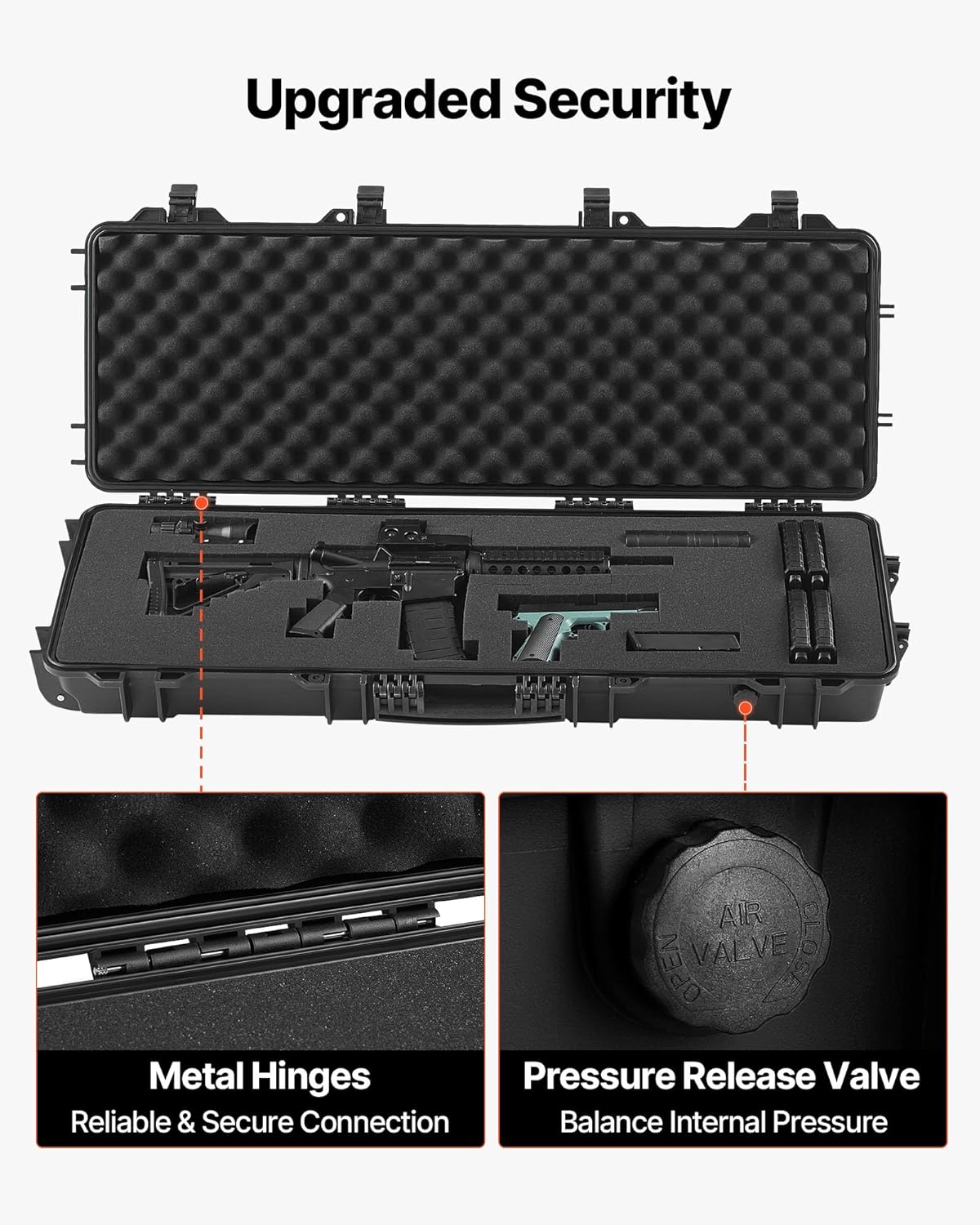 Rifle Hard Case with 4 Layers of Foam - Lockable, Waterproof & Crushproof | Ideal for Rifles & Shotguns