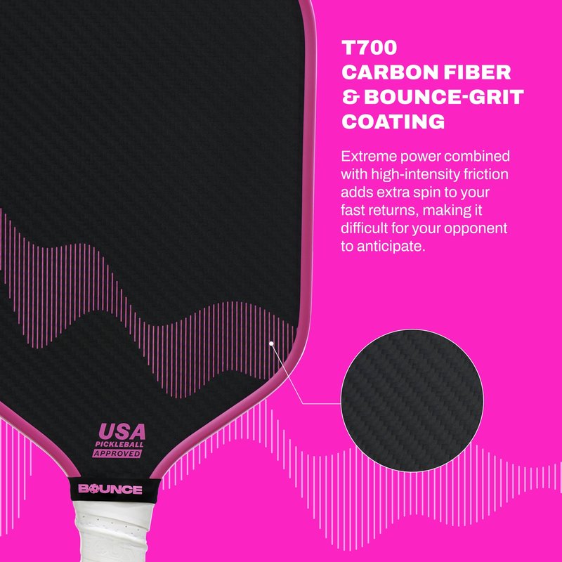 Bounce K1 Pickleball Paddles, 3K T700 Raw Carbon Fiber Pickleball Racket with 16MM Core & Long Handle, Designed for Ultimate Spin, Control & Power, USPA Approved. (Bounce K1)