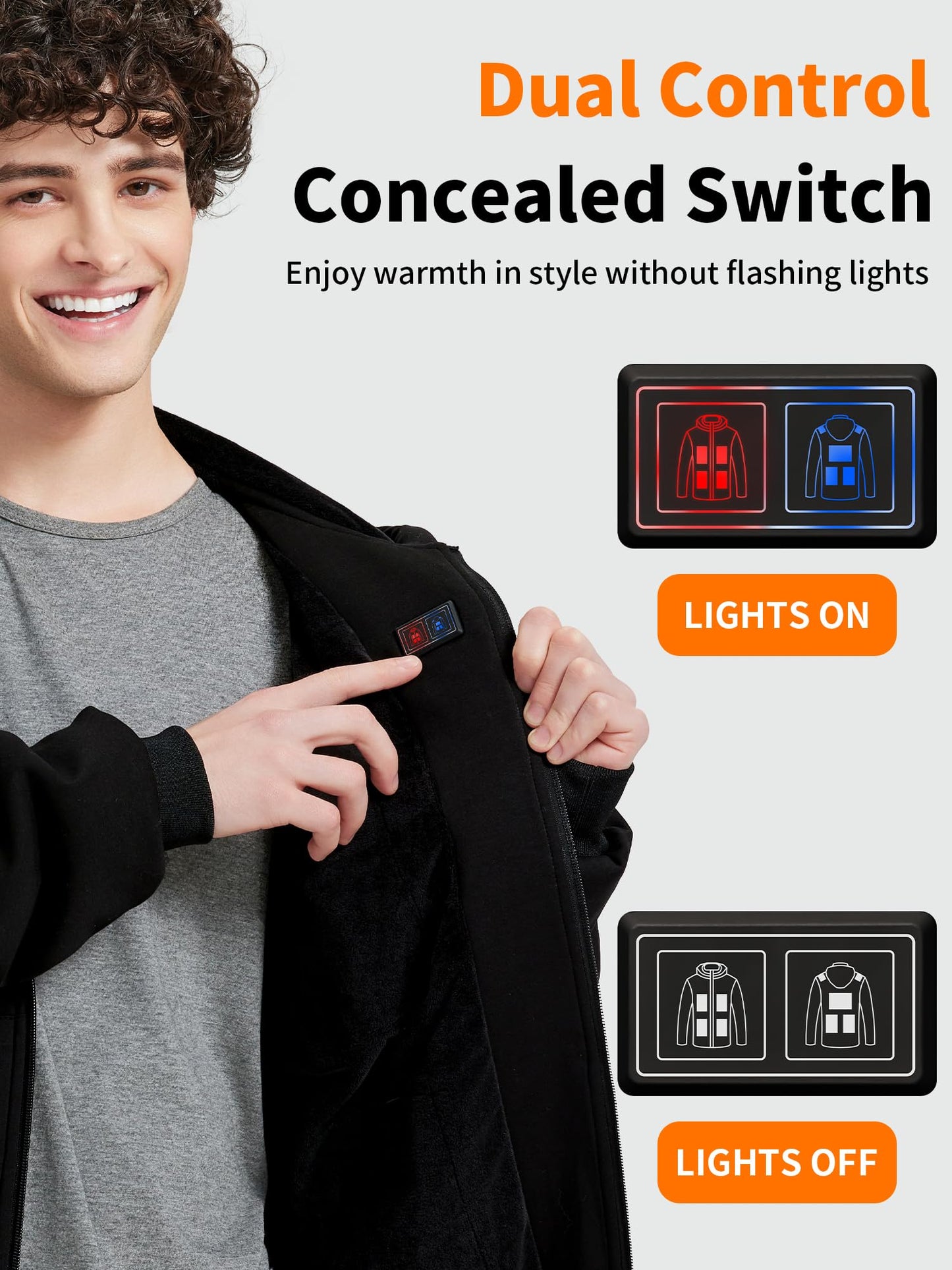 FrostVoyage Heated Hoodie with 18400mah Battery Pack, 9 Heating Zones, Dual Control, Full-Zip Heated Sweatshirt Hoodie for Men Women Black