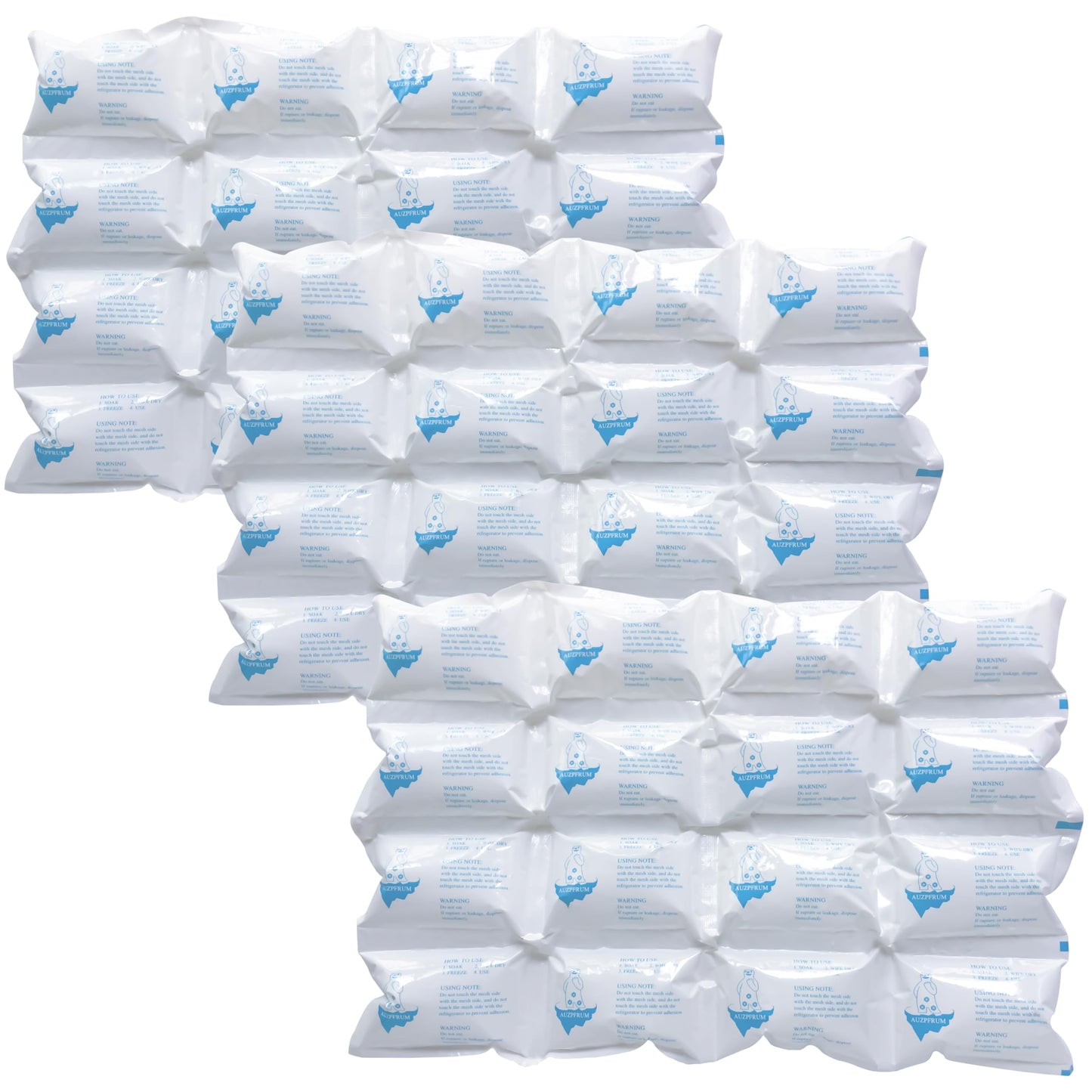 AUZPFRUM Dry Ice Packs for Shipping | 24+ Hour Long Lasting Cold Ice Pack for Coolers | 3 Sheets - 48 Cells | Soak for 25-35 minutes - Expand - Dry - Use after Frozen | Reusable Freezer Block for Food