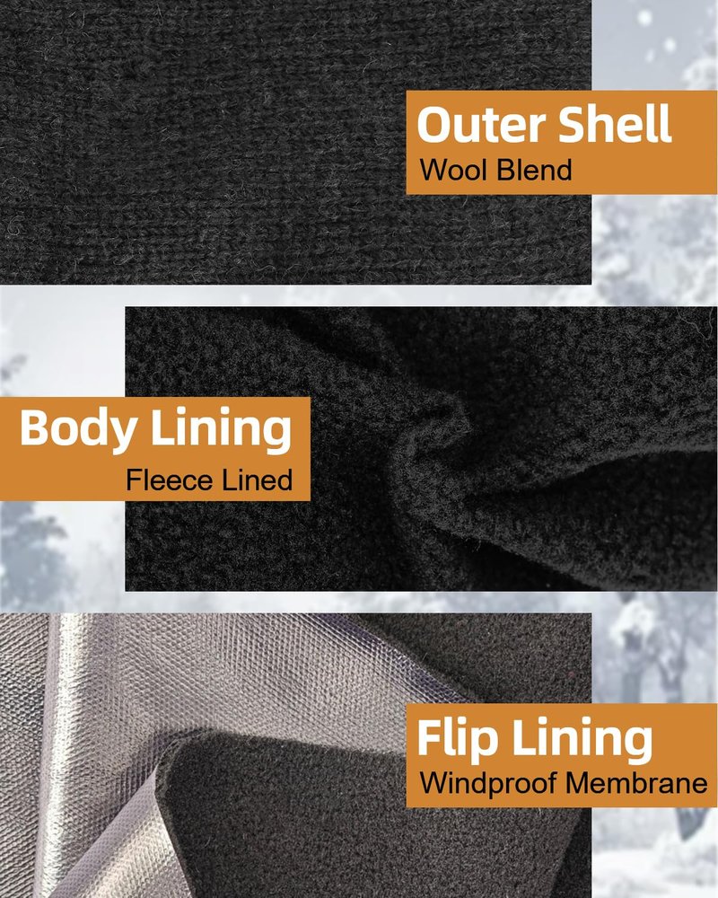 BERGWEISER Flip Winter Gloves, Wool Fingerless Gloves for Women Men Cold Weather, Mittens with Reflective & Magnetic Button Closure for Christmas Gifts