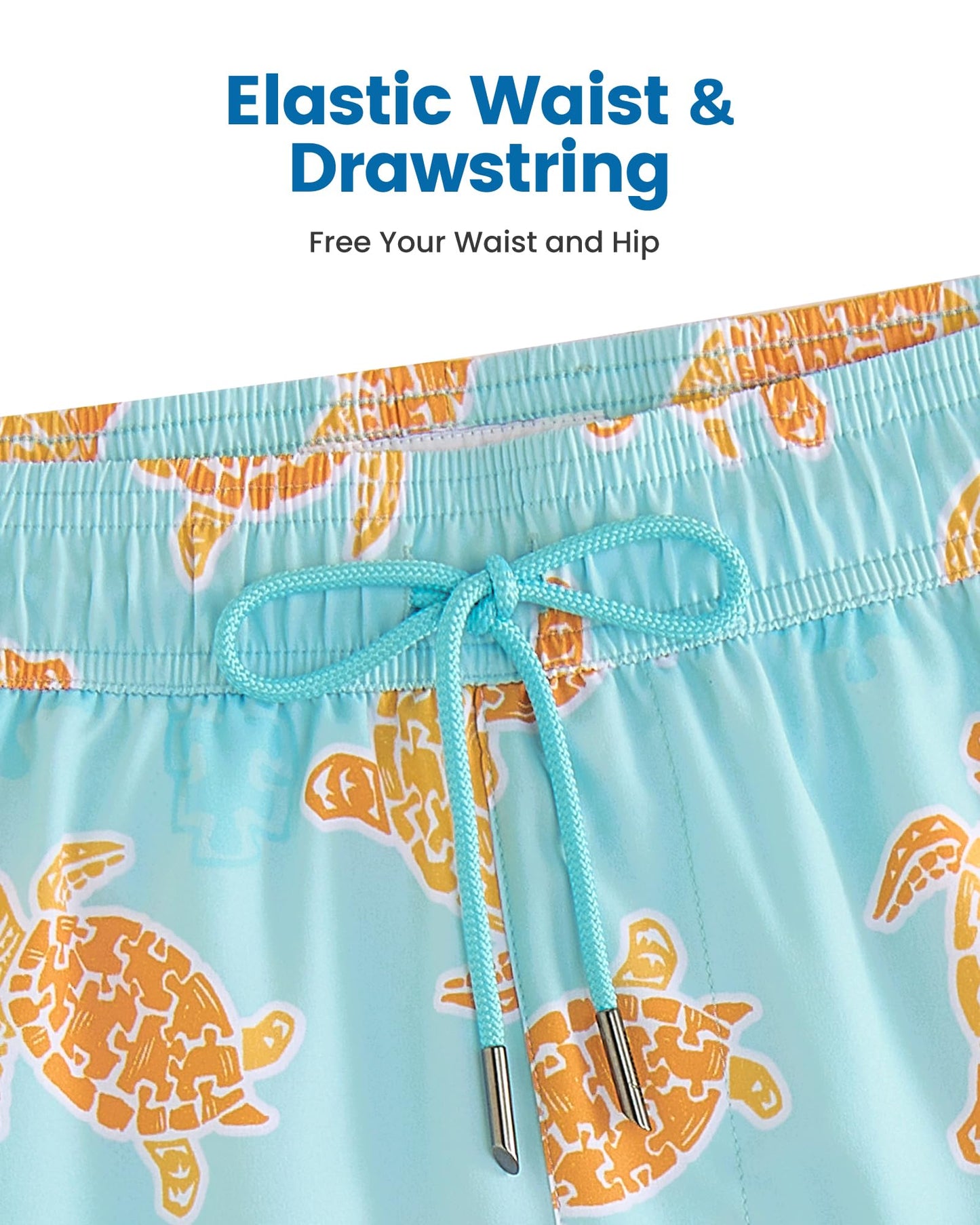 maamgic Mens Swim Trunks with Compression Liner 5 Inch, Quick Dry Bathing Suit with Zipper Pockets, Stretch No-Chafing Swim Shorts, Ocean Turtle X-Large