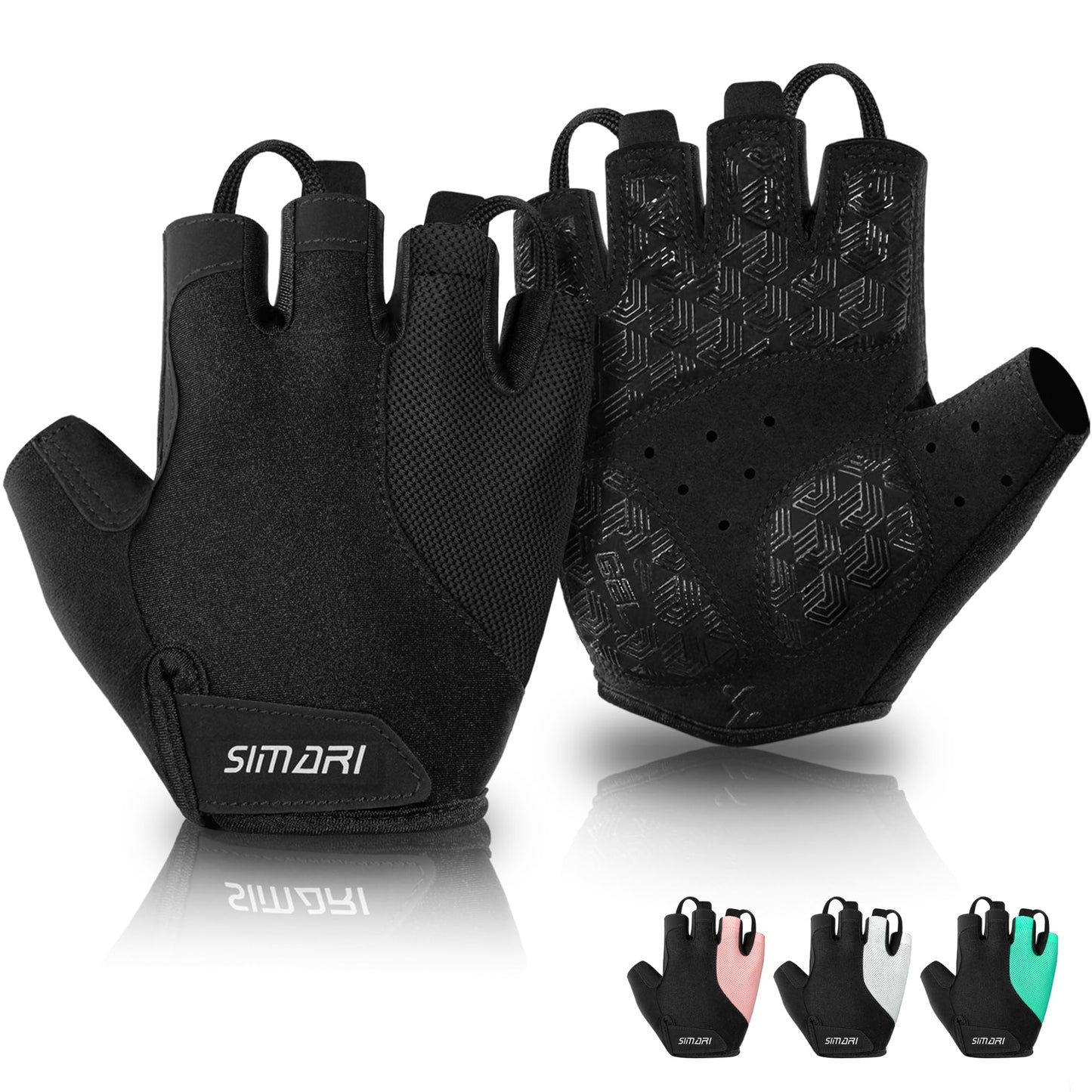 SIMARI Gel Pad Cycling Gloves with Cushion/Grip/Breathable, Workout Bike Gloves for Men Women Biking, Mountain Biking, Fitness, Gym Exercise, Weight Lifting Training, Yoga, Pilates (Black, L)