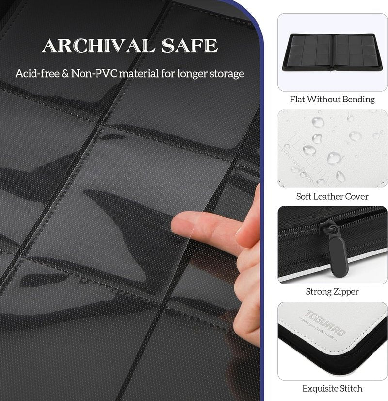 Trading Card Binder - 9 Pocket Zipper Album for 540 Cards | TCG, Sports, Yu-Gi-Oh, MTG (White)