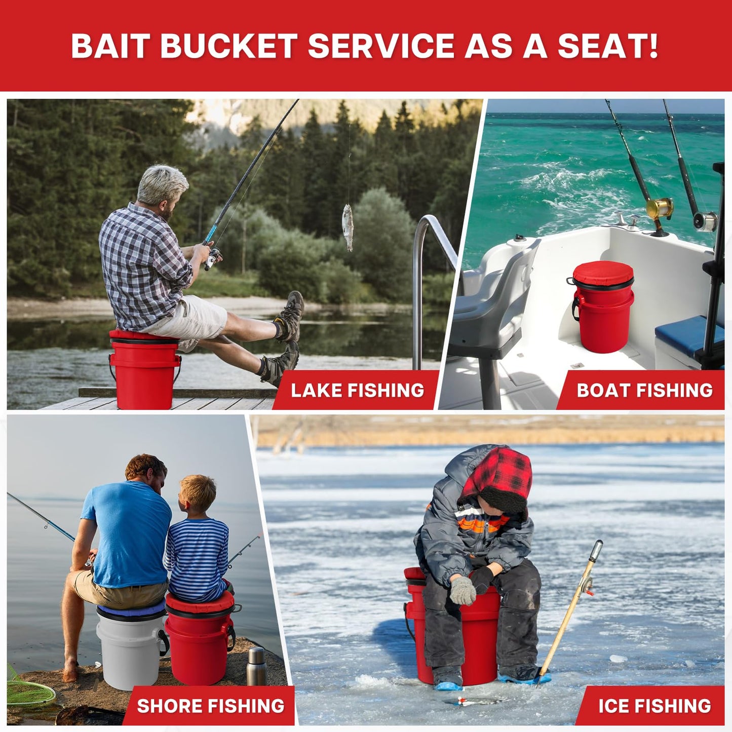 5 Gallon Bucket Seat for Yeti Bucket Only, Swivel Bucket Lid with Padded Top for Cozy Sitting, Bucket Seat Cushion for Outdoor Fishing,Hunting,Gardening,Camping,Car Washing, Softball Training