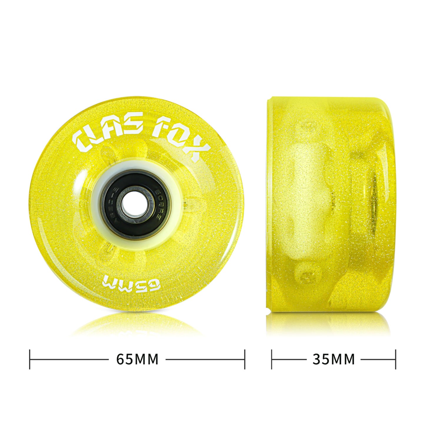 CLAS Fox Roller Skate Wheels Luminous Light up with Shining Dots and ABEC-9 Bearings Installed 65mm X 35mm 82A 8 PCS Outdoor or Indoor for Double Row Skating (Fluo. Yellow)