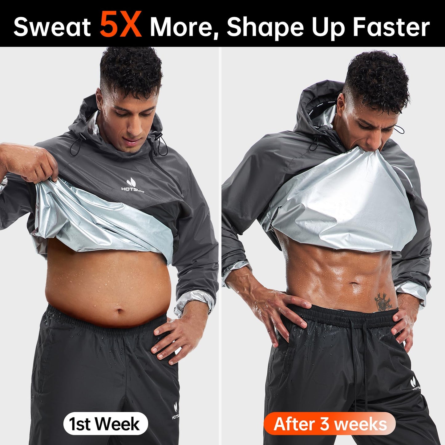 HOTSUIT Sauna Suit for Men Weight Loss Sweat Suits Sauna Jacket Pant Gym Workout, Gray, 4XL