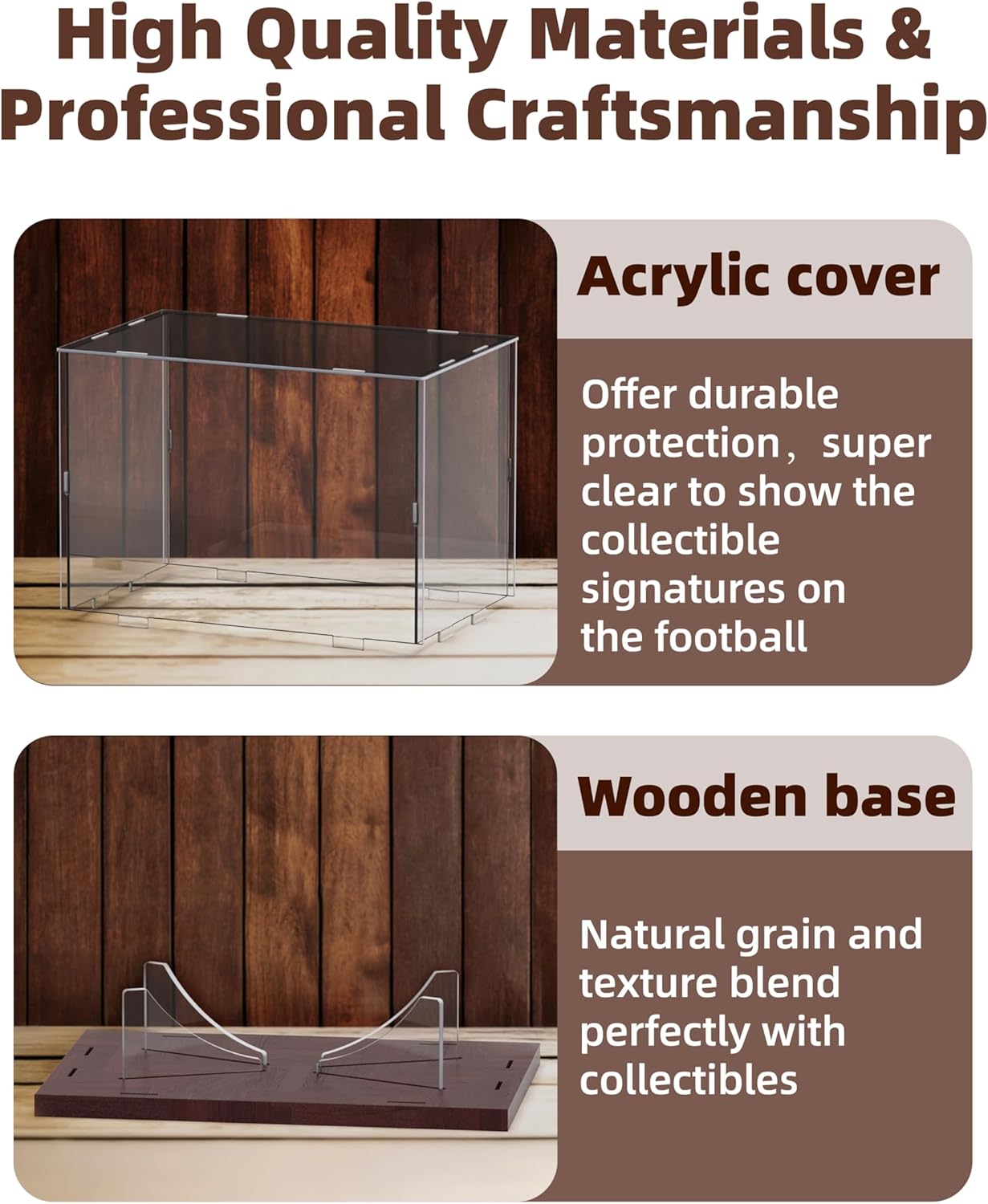 Acrylic Football Display Case - Full Size Stand Holder with Solid Wood Base | UV Protected for Fans & Collectors