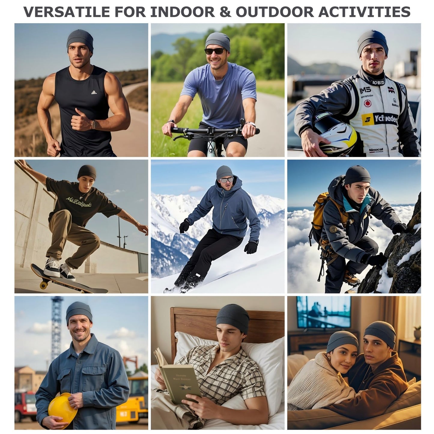 100% Cotton Skull Caps Beanie Sleeping Hats for Men Women 4-Pack Multi