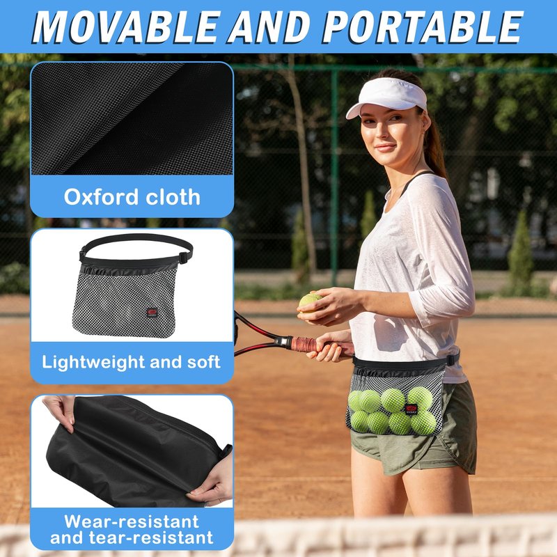 NVAAV 2 Pack Tennis Ball Band Holder, Pickleball Waist Pouch Bag with Adjustable Belt, Mesh Waist Hip Ball Bag Storage Pouch Carrier, Fanny Pack Holding 8-10 Balls for Tennis, Pickleball, Golf