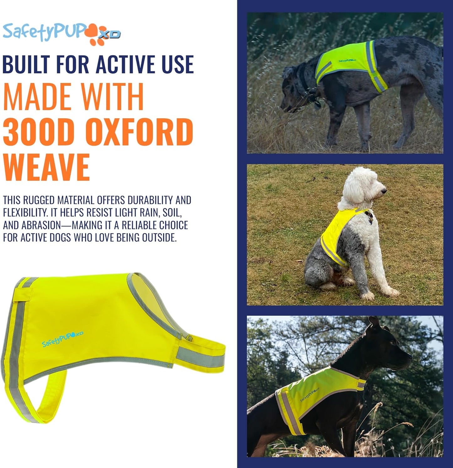 SafetyPUP Dog Vest - Reflective Hi-Visibility Fluorescent Yellow for Safety | Mid Back Coverage
