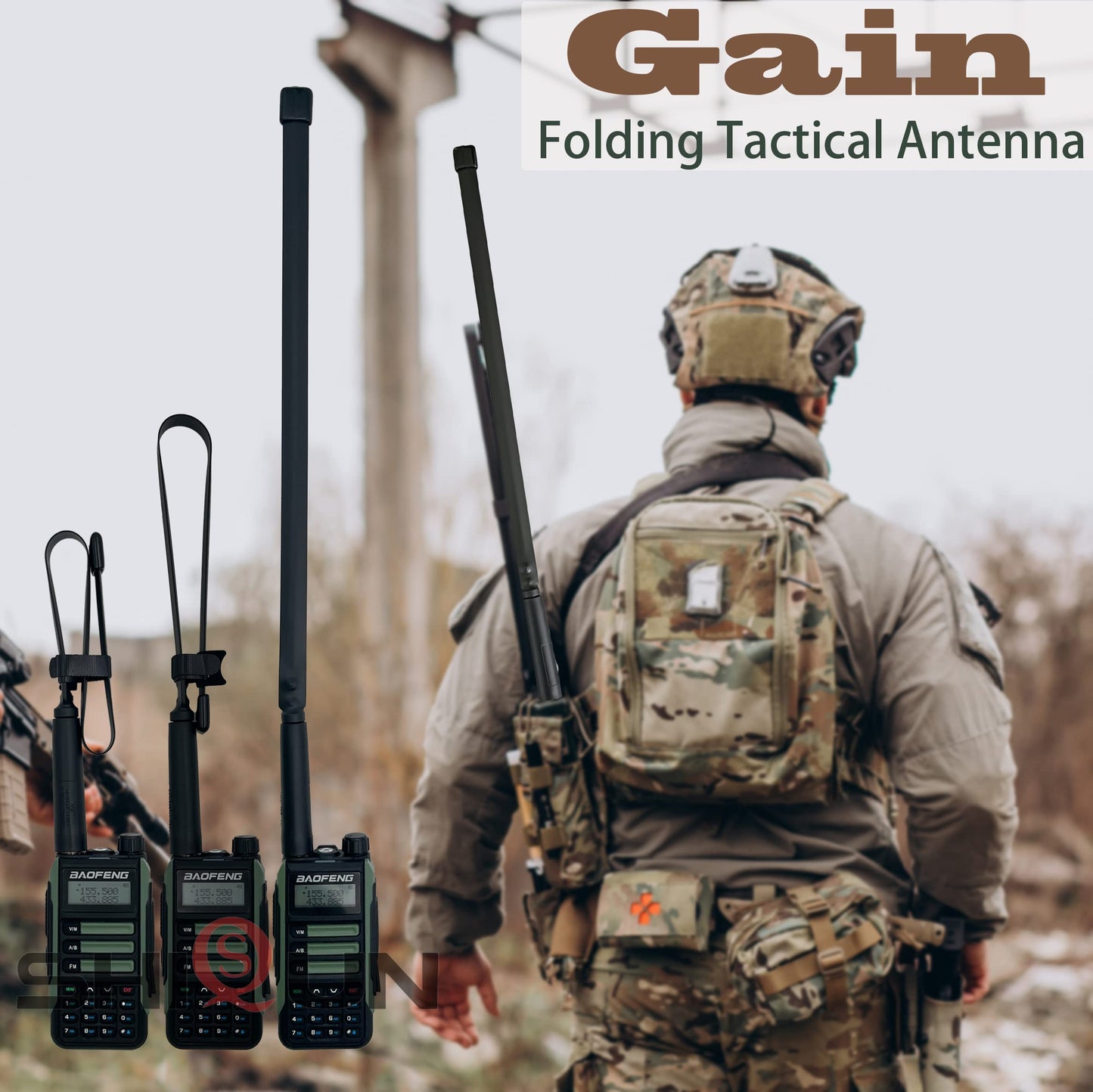 BAOFENG UV-5R Folding Tactical Antenna for GMRS Two Way Radio 48cm/18.8inch Dual Band VHF UHF SMA-Female Long Range Portable Compatible with BF-F8HP UV-82HP DM-1701(3packs)