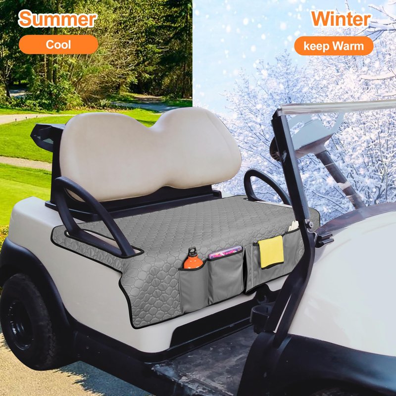 PGmoon Golf Cart Seat Covers, Universal Golf Cart Seat Towel Blanket with 4 Front Pockets & Nonskid Bottom Fits for EZGO, Yamaha, Club Car and More 2 Person Seats Golf Carts