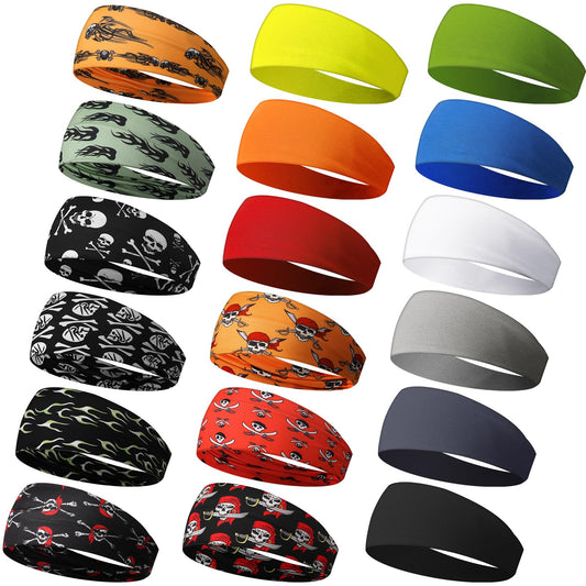 Wavyknot 18 Pcs Sports Sweatbands for Men Women Camo Headbands Workout Non Slip Headbands Breathable Head Band Fitness Stretchy Unisex Hairband for Yoga Running Cycling Ball (Warm Colors,Delicate)