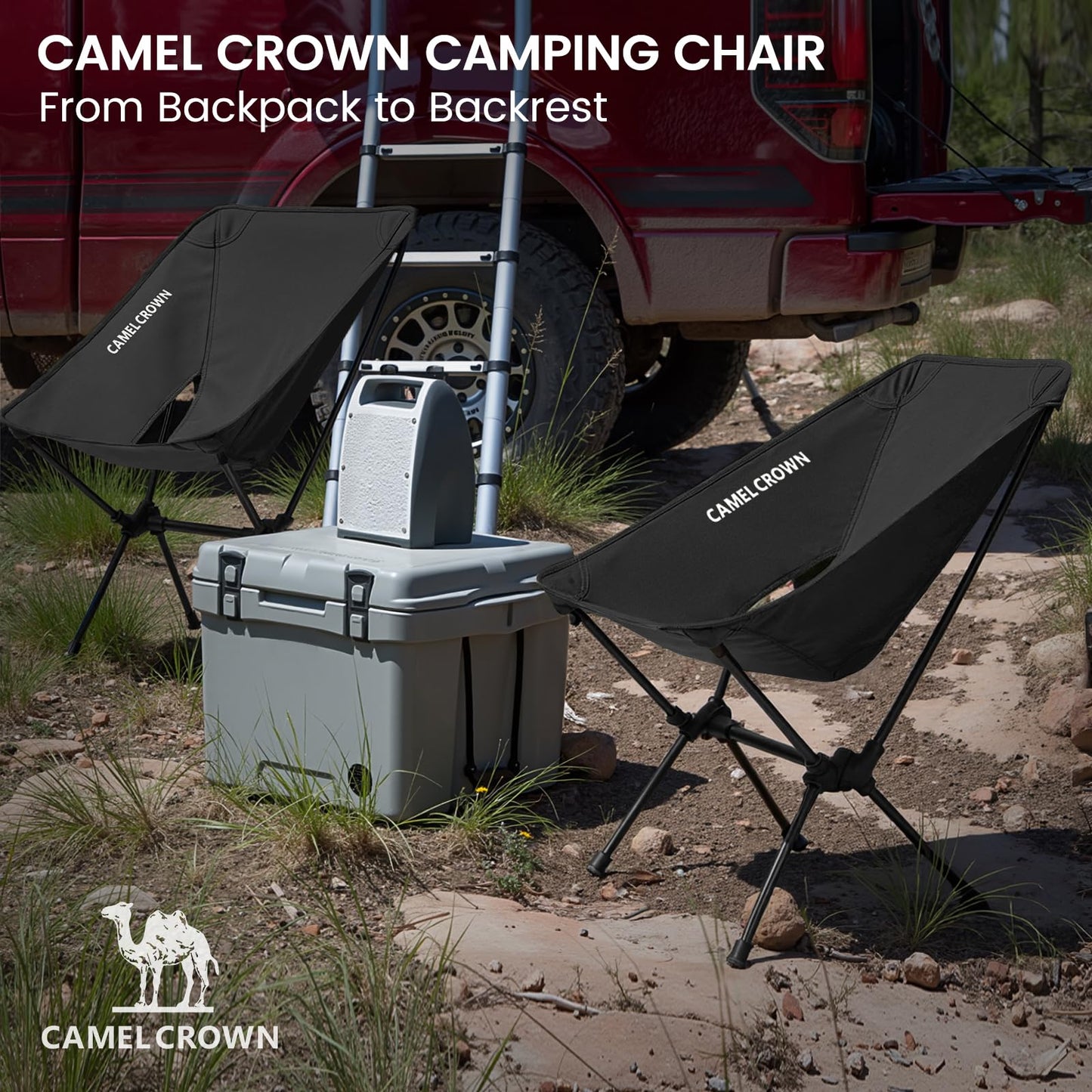 CAMEL CROWN Portable Camping Chair Folding Compact Lawn Lightweight Backpacking Chair with Carry Bag for Outdoor Hiking Beach Travel Picnic Festival Black