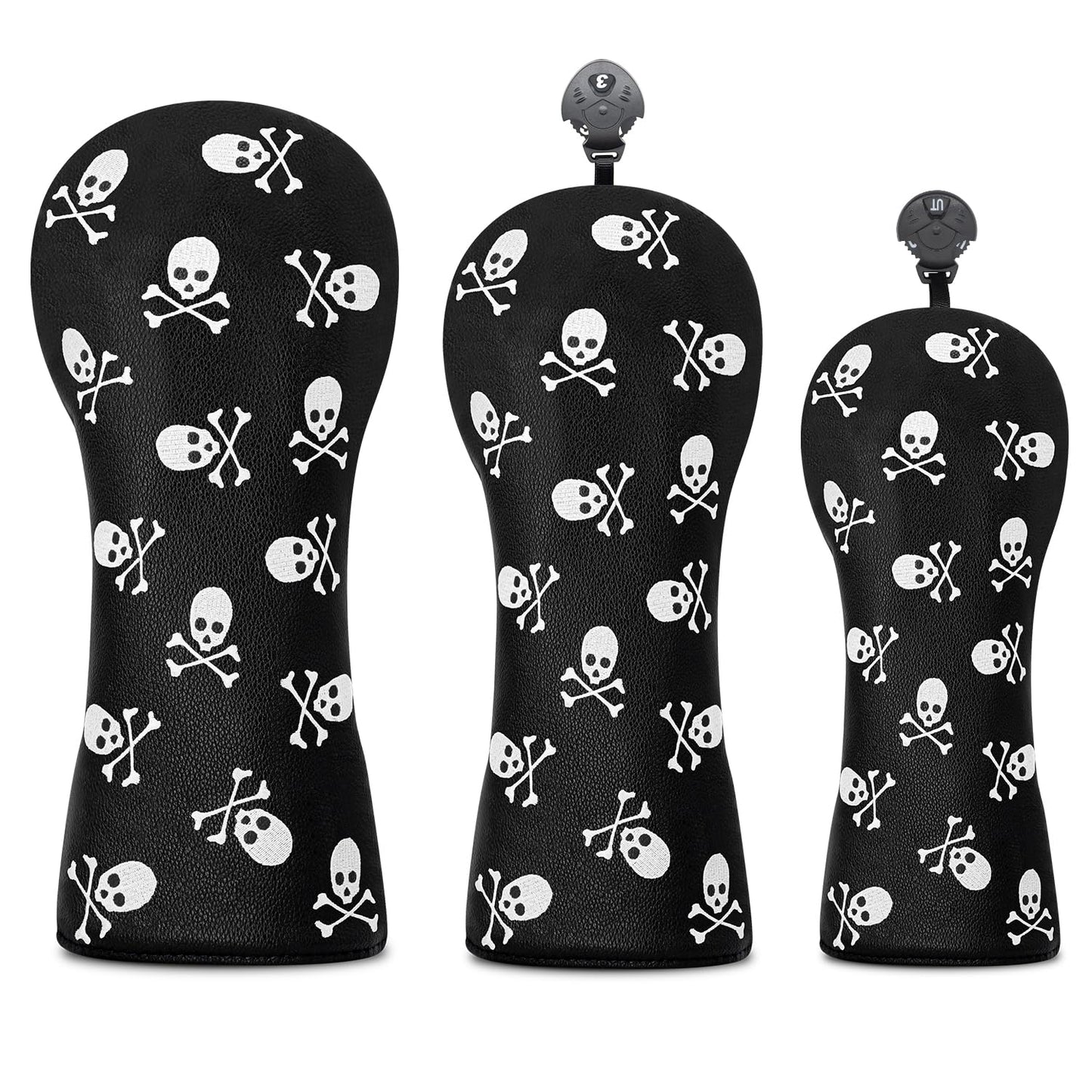Golf Head Cover Golf Club Black Little Skull Golf Covers PU Headcovers Set Fits Driver Fairway Hybrid Woods Iron Wedge Headcover. (Hybrid)