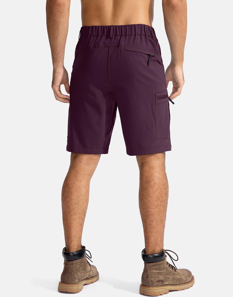 Pudolla Men's Hiking Cargo Shorts 9" Lightweight Outdoor Work Shorts for Men Travel Golf Camping Casual with 5 Zipper Pockets(Wine X-Large)