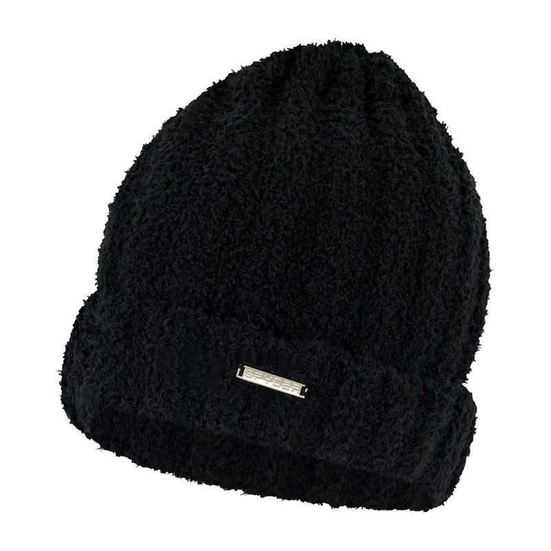 Spyder Womens Fuzzy Knit Ribbed Cuff Beanie, Black, One Size