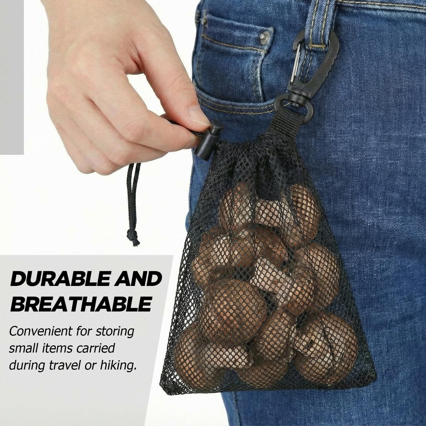 GliCraft 20 Pcs Mesh Drawstring Bag with Clip and Toggle Closure Bulk Black Closure Rock Collecting Bag for Adults Outdoor Mushroom Foraging Hunting Beachcombing Trekking