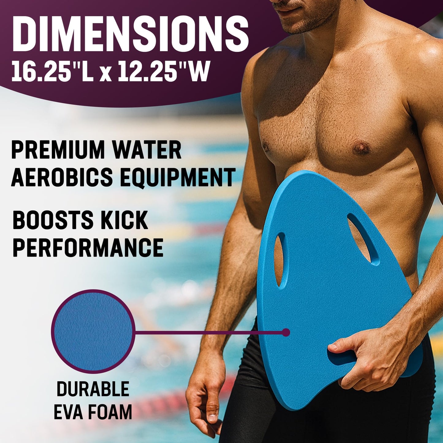 Kemp USA Contour Swim Kickboard with Handles EVA Foam Training Board Pool Swim Training Aid for Kick Drills Water Aerobics & Swim Teams 16.5 x 12.25 in Royal Blue