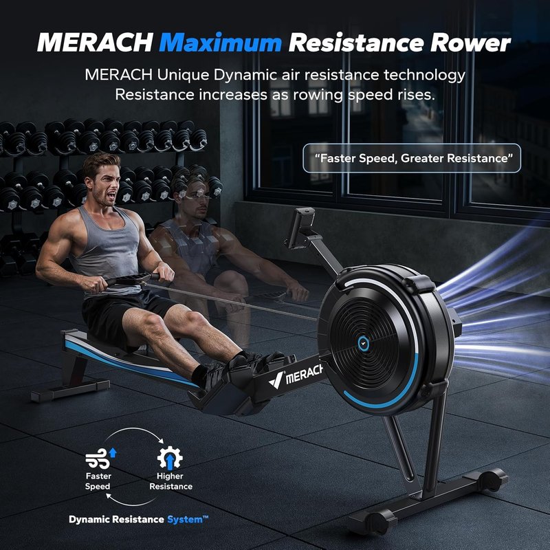 MERACH Indoor Rowing Machine - Adjustable Air Resistance, Ergonomic Seat & Performance Monitor | Compact Design for Home Use
