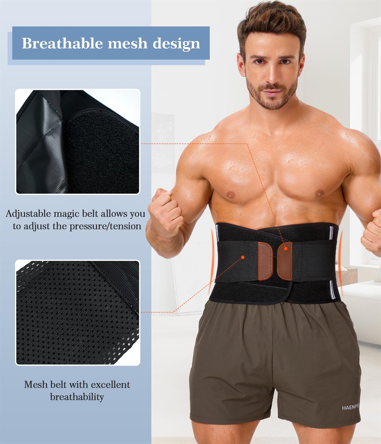 TAILONG Neoprene Waist Trimmer Ab Belt for Men Waist Trainer for Women Corset Slimming Body Shaper Workout Sauna Hot Sweat Band (Black with Band, M)