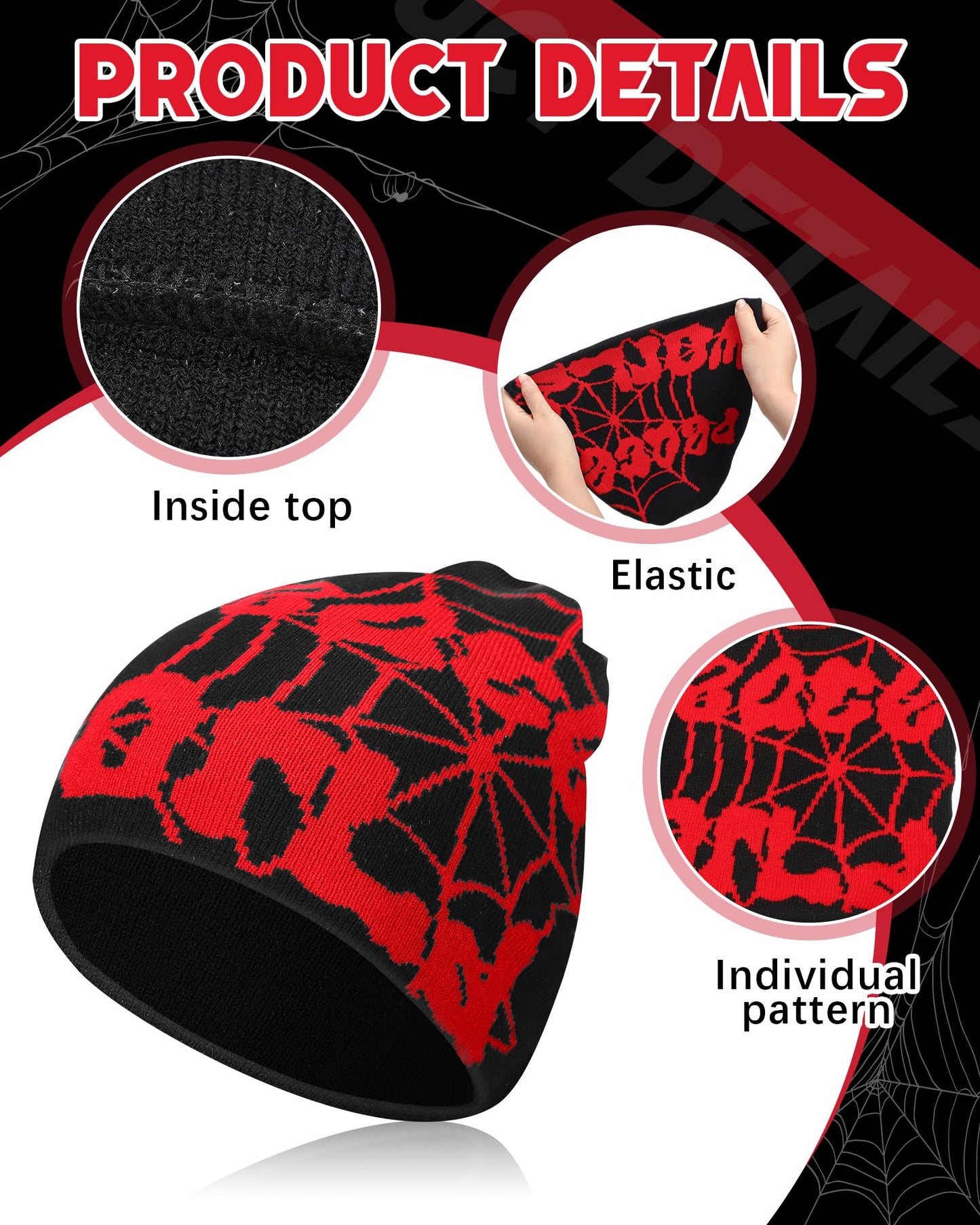 Toulite 12 Pieces Y2K Spider Web Beanie Gothic Graphic Beanies Outdoor Winter Warm Knitted Hat for Men Women(Multicolor,Novel)