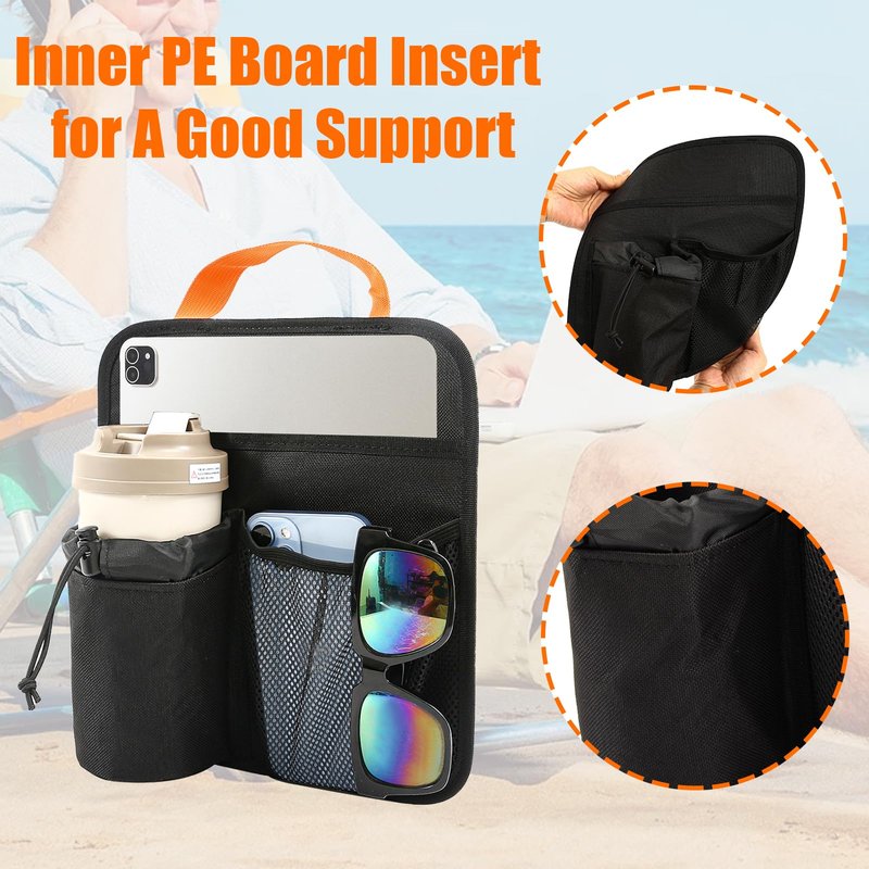 2 PCS Beach Chair Cup Holder,Beach Cup Holders,Camping Chair Side Organizer Armrest Storage Bag Side Pocket Bag,Hanging Chair Attachment Camping Beach Accessories for Phone Water Bottle Sunglasses