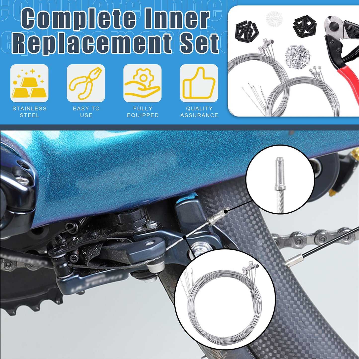 Glarks 81Pcs Stainless Steel Bicycle Cable Cutter and Bike Brake Cable Shifter Cable with End Caps, O-Rings Set for Mountain Bike, Road Bike