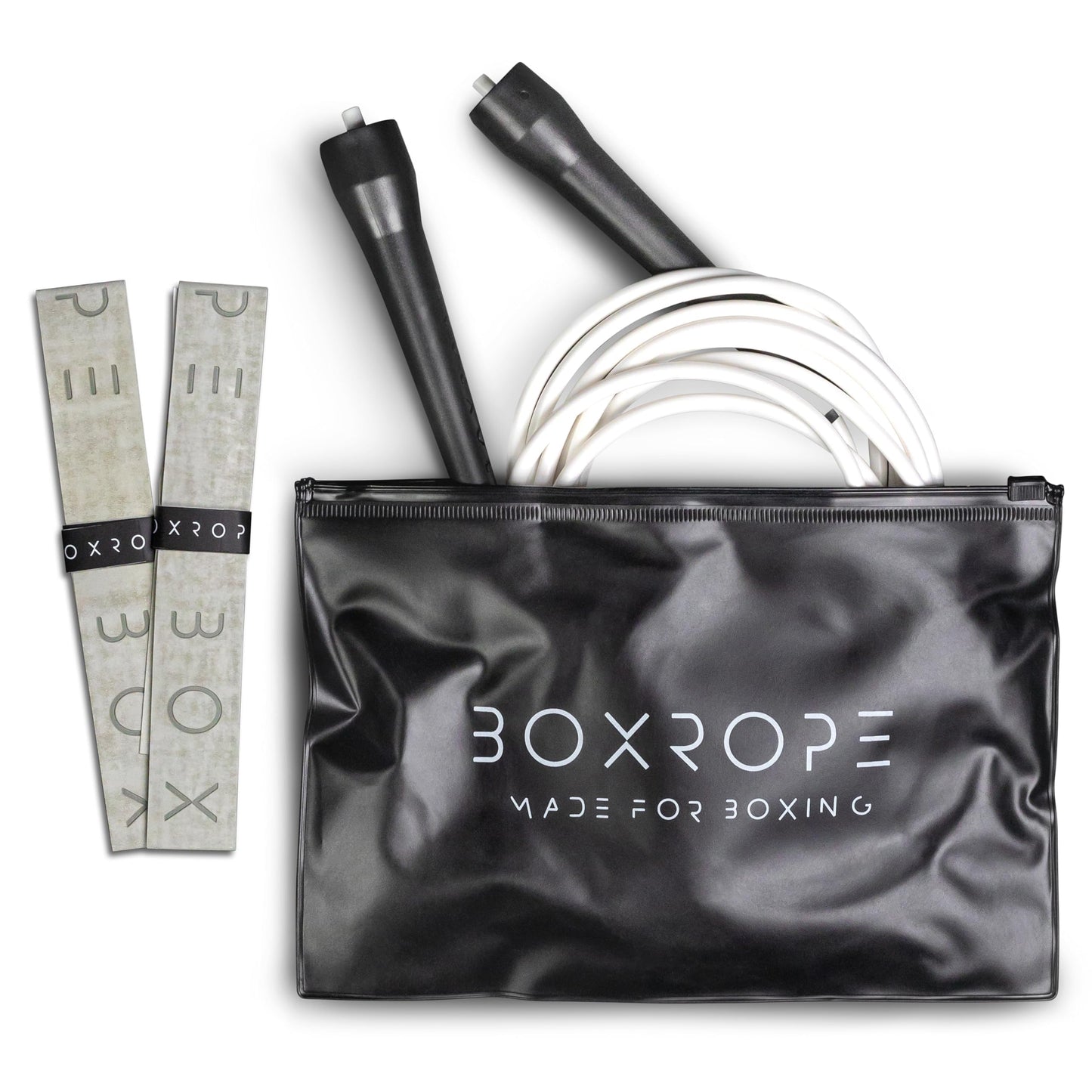 BOXROPE, A Jump Rope Made For Boxing, Tangle-Free, 15% Heavier Than A Normal PVC Rope, Adjustable, Includes Grip Tapes For More Grip, Premium Quality (White (Taller than 6'2ft))