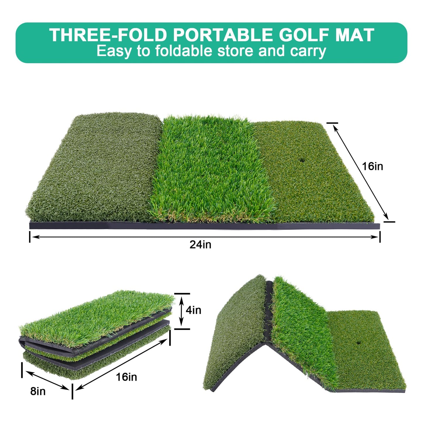HOYWOUL Golf Practice Mat 12"x24" Golf Hitting Mat Portable Training Matt Indoor Outdoor Chipping Putting Training Mats for Backyard Garage – Gift for Golfers, Beginners & Pros