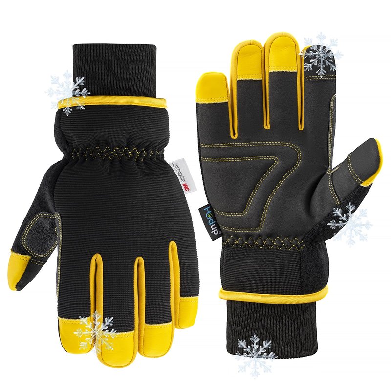 HODUP Insulated Synthetic Leather Winter Work Gloves - 3M Thinsulate, Fleece-Lined, Water-Resistant, Knitted Cuffs
