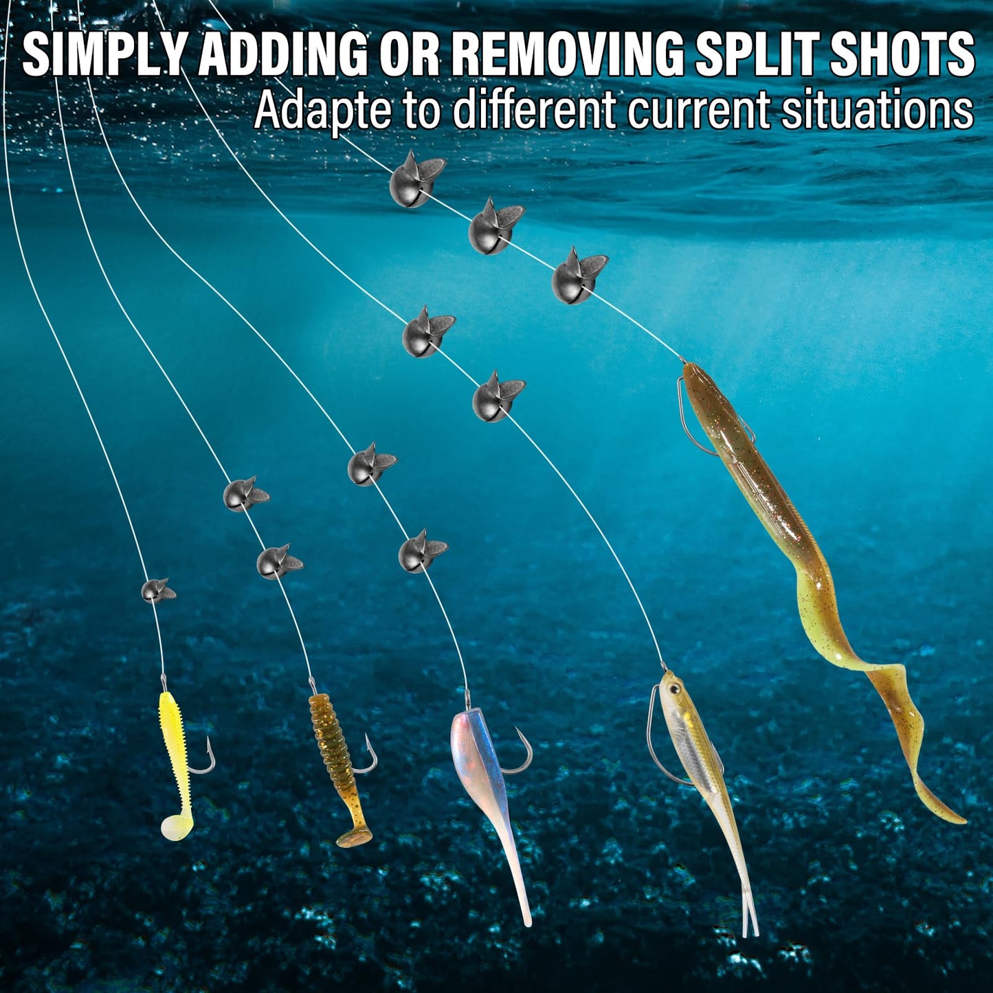 Alwonder 100-Pack Removable Split Shot Fishing Weights Kit 1/50, 1/30, 1/15, 1/12, 3/20oz, Lead Clip on Sinkers Weights Line Weight Reusable Fly Fishing Weight Freshwater Assortment Bulk