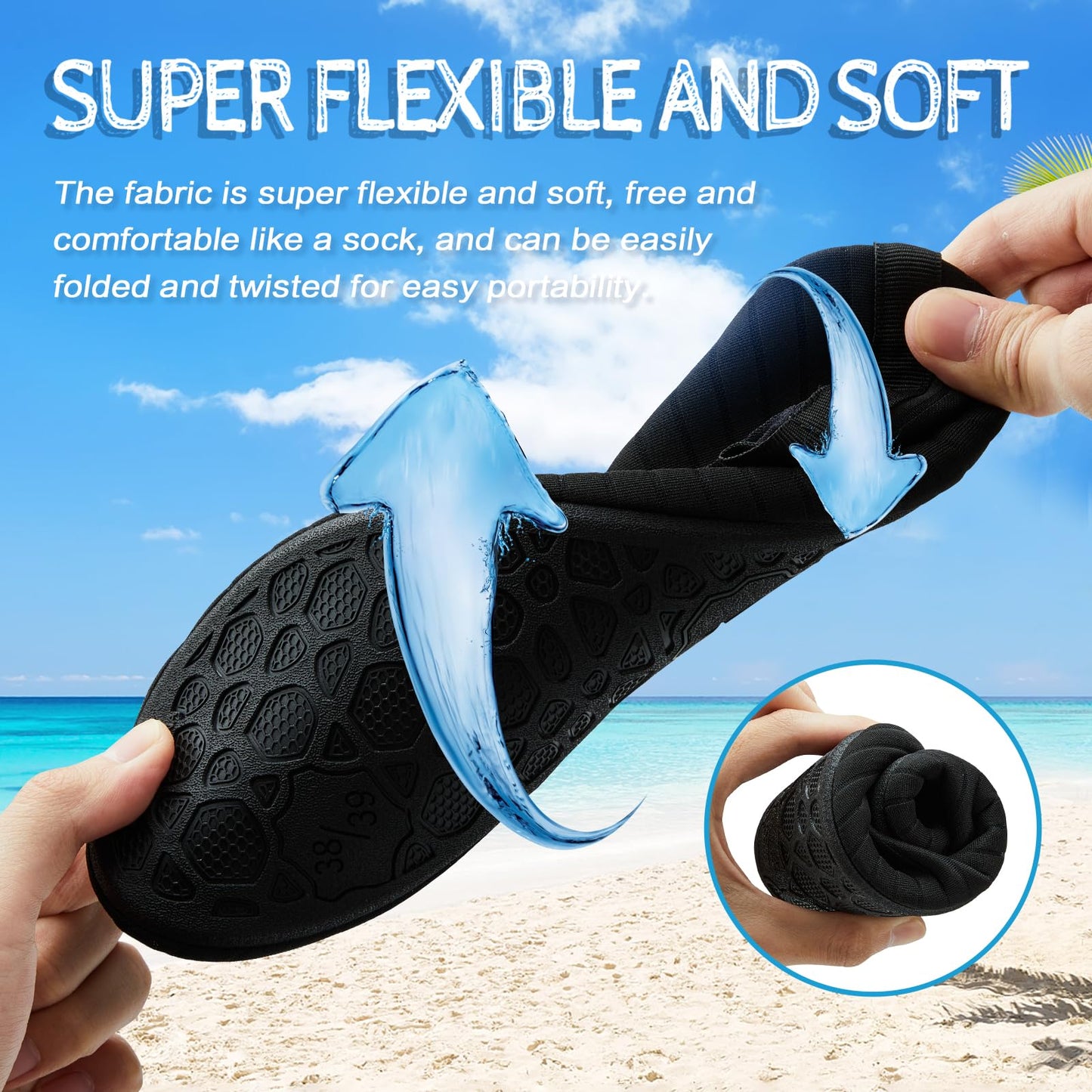 ANLUKE Water Shoes Barefoot Aqua Yoga Socks Quick-Dry Beach Swim Surf Shoes for Women Men Black/Solid 38/39