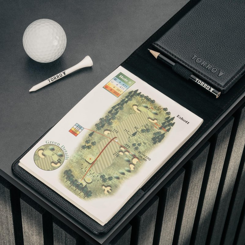 TORRO Golf Scorecard and Yardage Book Holder – Genuine Leather Golf Scorecard and Yardage Wallet with Pencil Loop (Black)